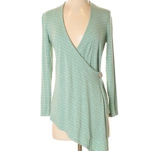 Soft Surroundings Sage Striped Jersey Wrap Cardigan